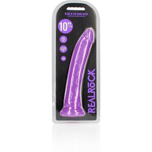 REALROCK - 10 inch - dildo - zuignap - glow in the dark - ribbels - paars