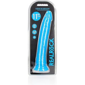 REALROCK - 11 inch - dildo - zuignap - ribbels - glow in the dark - blauw