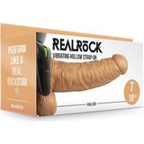 Shots - RealRock Vibrerende Holle Strap-On met Ballen - 18 cm Tan