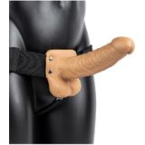 Shots - RealRock Vibrerende Holle Strap-On met Ballen - 18 cm Tan