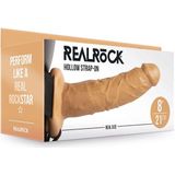 Shots - RealRock Holle Strap-On zonder Ballen - 20,5 cm tan