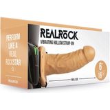 Shots - RealRock Vibrerende Holle Strap-On zonder Ballen - 15,5 cm tan