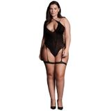 Shots - Le Désir Metis XVI - Body met Jarretels en Gekruiste Halslijn - Plus Size black Queen Size