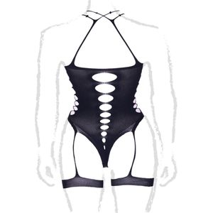 Shots - Le Désir Metis XVI - Body met Jarretels en Gekruiste Halslijn - Plus Size black Queen Size