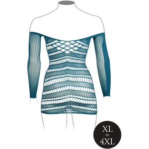 Long-Sleeved Net Mini Dress - Queen Size - Ocean Deep