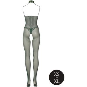 Shots - Le Désir DES026GRNOS - Fishnet And Lace Bodystocking - One Size - Midnight Green XS - XL