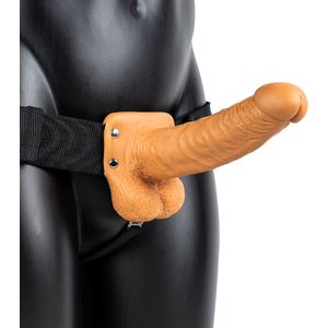 Hollow Strap-on with Balls - 7'' / 18 cm - Tan