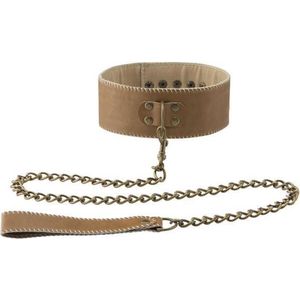 Ouch! Verstelbare Leren Halsband met ketting - Bruin