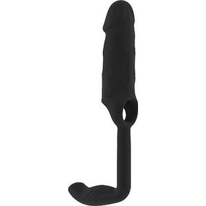 Sono No.38 Flexibele Penis Sleeve met Anaal Stimulator en Stevige Testikel Bevestiging  - Zwart