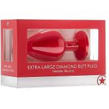 Ouch! Siliconen Buttplug met Diamant -Extra Large - Rood