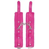 Ouch! Plush Leather Hand Cuffs - Pink