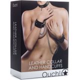 Leather Collar and Handcuffs - Black