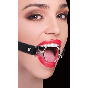 Ouch! – Ring Gag Open Mond Knevel met Verstelbare Riem Maat XL - Zwart