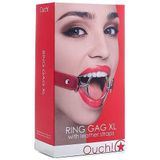 Ouch! – Ring Gag Open Mond Knevel met XL Ring en Elegante Stiksels - Rood