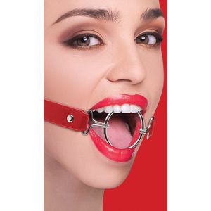 Ouch! – Ring Gag Open Mond Knevel met XL Ring en Elegante Stiksels - Rood