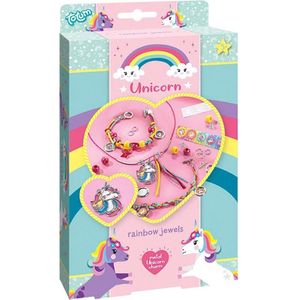 Totum Unicorn 2 armbandjes en ketting maken regenboog sieraden knutselset 25-delig met unicorn bedel sieraden cadeau tip