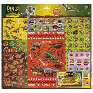 Totum Dino stickers XL super sticker set dinosaurus thema 7 vellen incl. metallic en 3D puffy stickers - 38 x 36 cm