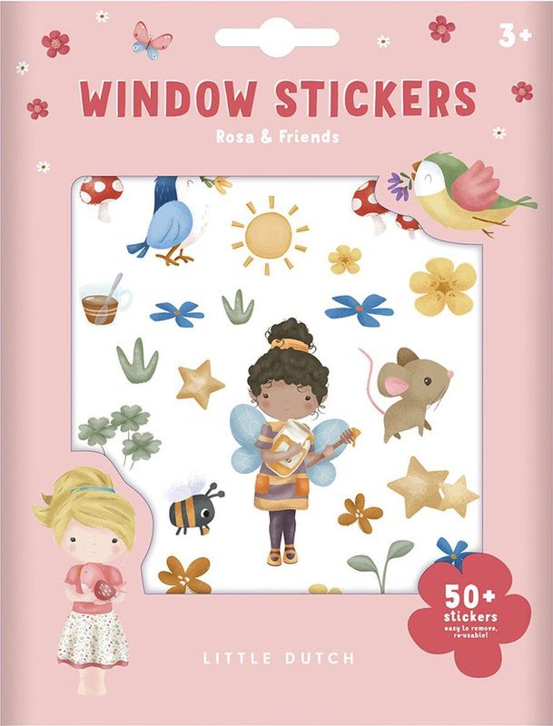 Little Dutch - Rosa & Friends - Raamstickers - Bloemen en Insecten - 4 Vellen
