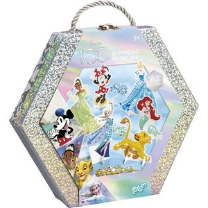 Totum Disney 100 verjaardag diamantschilderij figuren in mooie geschenkdoos - 6 Disney-figuren om te versieren met meer dan 850 diamanten in glitter knutselhoesje cadeau voor kinderen