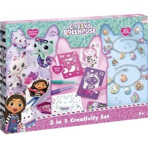 Gabby's Poppenhuis Totum knutselpakket XL 3 in 1 bedel armbandjes maken speelgoed meisjes, diamond paint, spraypens en sjablonen - Gabby's Dollhouse cadeautip creatief speelgoed