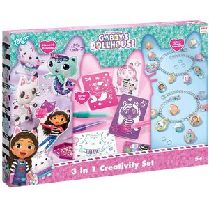 Gabby's Poppenhuis Totum knutselpakket XL 3 in 1 bedel armbandjes maken speelgoed meisjes, diamond paint, spraypens en sjablonen - Gabby's Dollhouse cadeautip creatief speelgoed