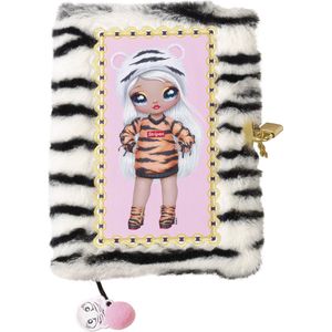 Totum NaNaNa Surprise fluffy dagboek met slot, notitieboek secret diary A5 incl. applicatie en pompom Bianca Bengal tijger print gelineerd