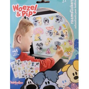 Woezel en Pip raamstickers - 4 vellen statische stickers met decor - voor op het raam of autoraam vakantie