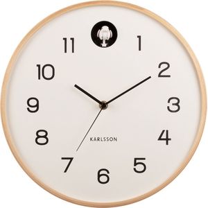 Wall clock Natural Cuckoo birch wood white