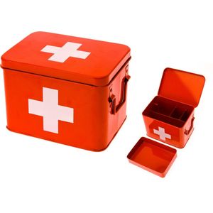 Present Time Medicijnkist - Medium - Metaal Rood - 21,5x15,5x16cm - Scandinavisch