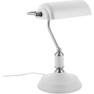 Leitmotiv Tafellamp Bank - IJzer Wit met Satijn Nikkel - 34x26cm - Scandinavisch