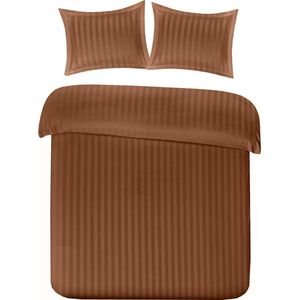 Papillon Satijn streep - dekbedovertrek - lits-jumeaux - 240 x 200/220 - Bruin