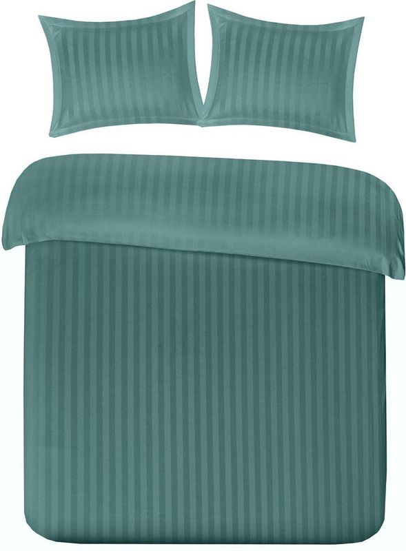 Papillon Uni Satijn Streep - dekbedovertrek - tweepersoons - 200 x 200/220 - Donkergroen