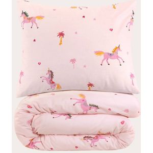 NOUS Kids katoenen dekbedovertrek kinder unicorn circus (120x150 cm) (roze)