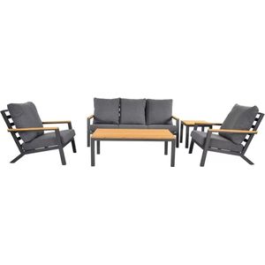 Lesli Living Donnan stoel-bank loungeset 4 personen | aluminium + bamboe | Light Teaklook | 5-delig