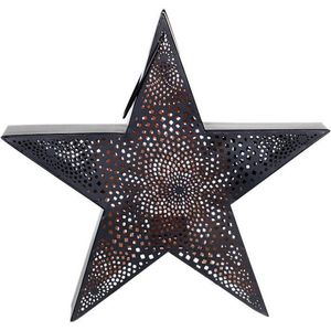 Windlicht Star zwart/koper 34x10x33cm