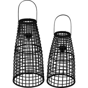 Lesli Living windlichten Anzu 2stuks - zwart + LED lamp