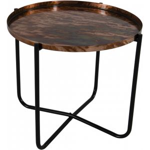 Ronde bijzettafel/plantenstandaard koper/zwart 35 cm - plantenhouder/plantentafel/oppottafel