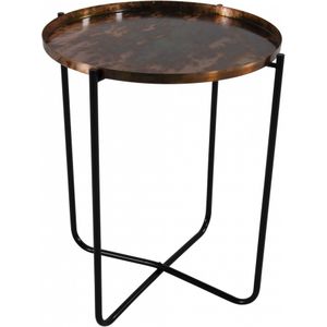 Ronde bijzettafel/plantenstandaard koper/zwart 50 cm - plantenhouder/plantentafel/oppottafel