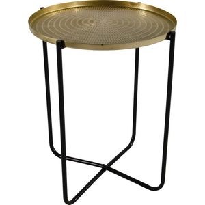 Ronde bijzettafel/plantenstandaard goud/zwart 50 cm - plantenhouder/plantentafel/oppottafel