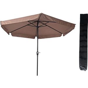 Parasol Gemini - taupe - Ø300 cm - handig opdraaisysteem - inclusief opberghoes