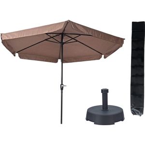 Parasol Gemini Taupe Ø300 cm + Parasolvoet 25 kg + Kinzo Parasolhoes