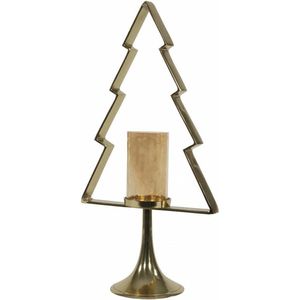 Kerstboom Aurum met windlicht met goud glas, 70cm. 2 stuks