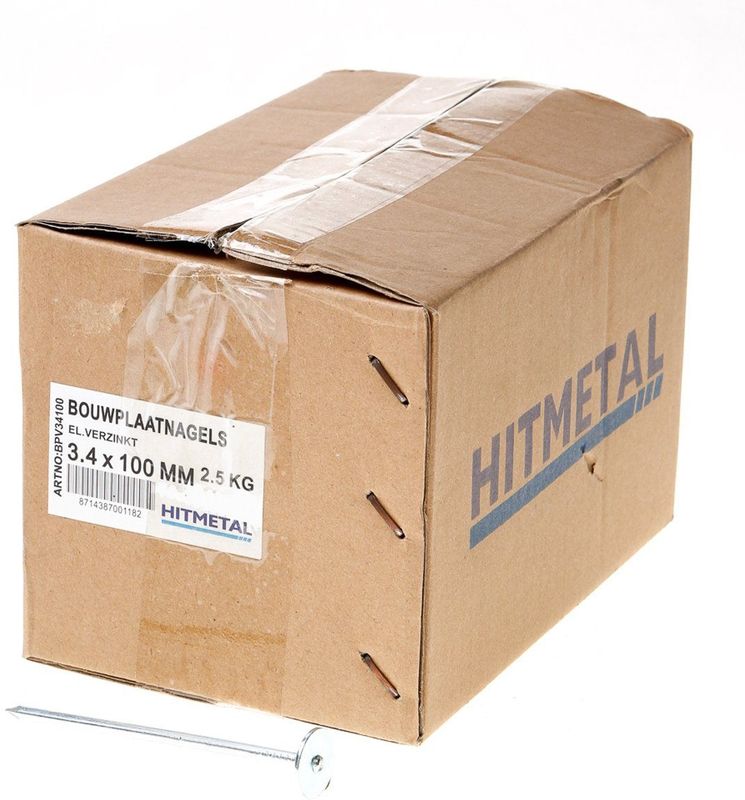 Bouwplaatnagel 3,4X100Mm Verz Pak 2,5Kg