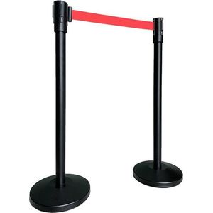 Lowander afzetpaal metaal - 2 stuks - Afzetpaaltjes met uittrekbaar lint - Rood
