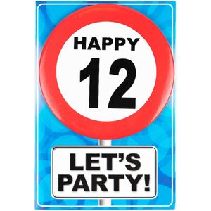Happy age card 12 jaar (wenskaart met button)