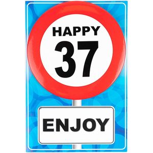 Happy age kaart 37 jaar (wenskaart met button)