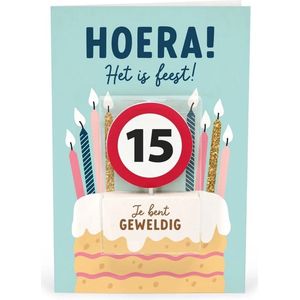 Verjaardagskaart met kaars | 15 jaar | Je bent geweldig