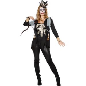 Wilbers & Wilbers - Spook & Skelet Kostuum - Voodoo Skelet Top Vrouw - Zwart - Maat 38 - Halloween - Verkleedkleding