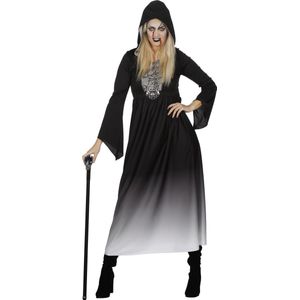 Wilbers & Wilbers - Heks & Spider Lady & Voodoo & Duistere Religie Kostuum - Duistere Halloween Jurk Met Capuchon Vrouw - Zwart - Maat 36 - Halloween - Verkleedkleding