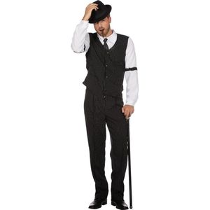 Wilbers & Wilbers - Maffia Kostuum - Luigi Calzone Gangster New York - Man - Zwart / Wit - Maat 50 - Carnavalskleding - Verkleedkleding